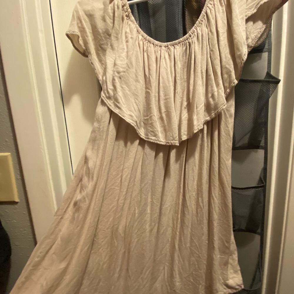 Raviya Tan Asymmetrical Sundress with Flutter Sleeves